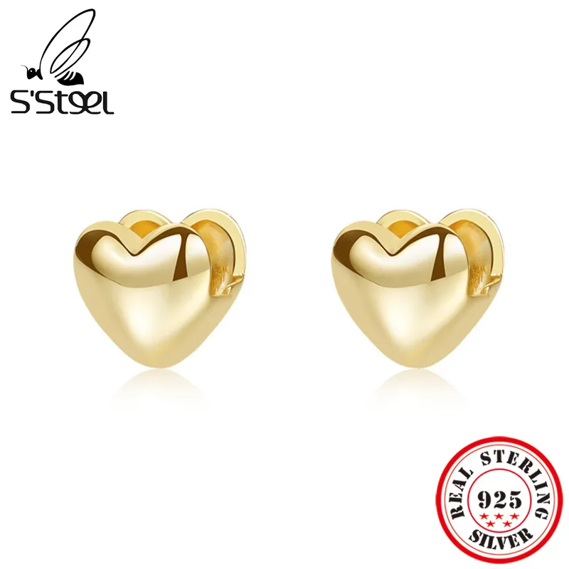 

S'STEEL 925 Sterling Silver Stereoscopic Heart Hoop Earrings For Women Luxury Trending Hypoallergenic Gold Earings Fine Jewelry