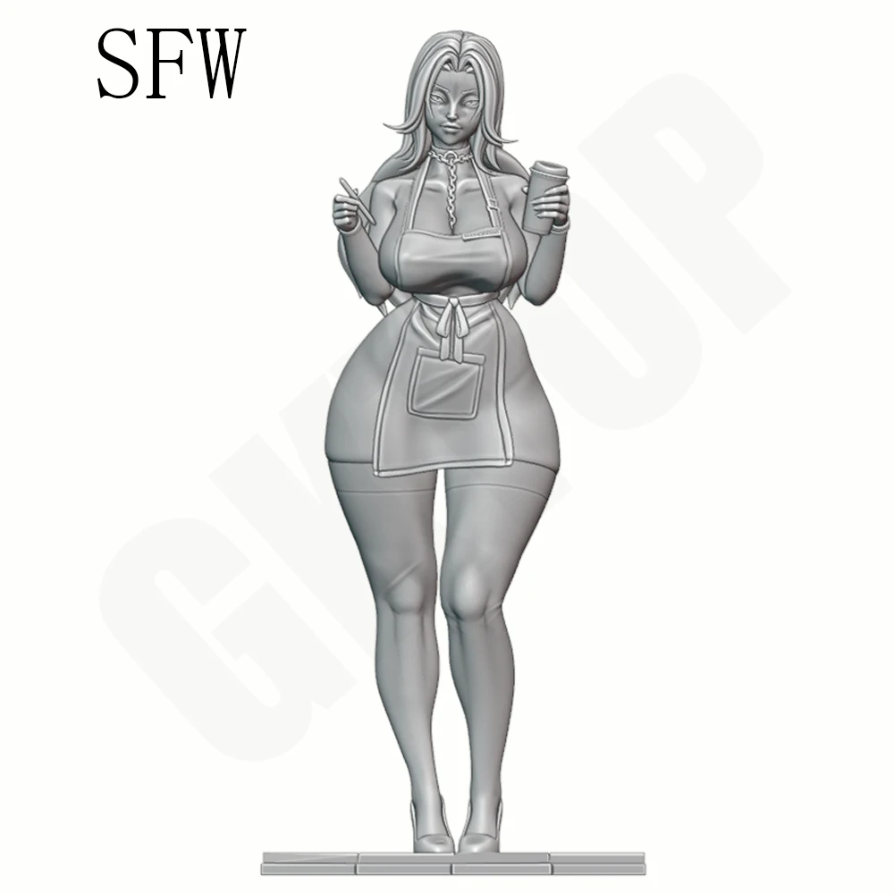 1/24 Scale NSFW Barista Apron Girl Grey Resin 3D Printed Statue Unassembled Unpainted DIY Miniature Model Kit Toy Collectible view 3