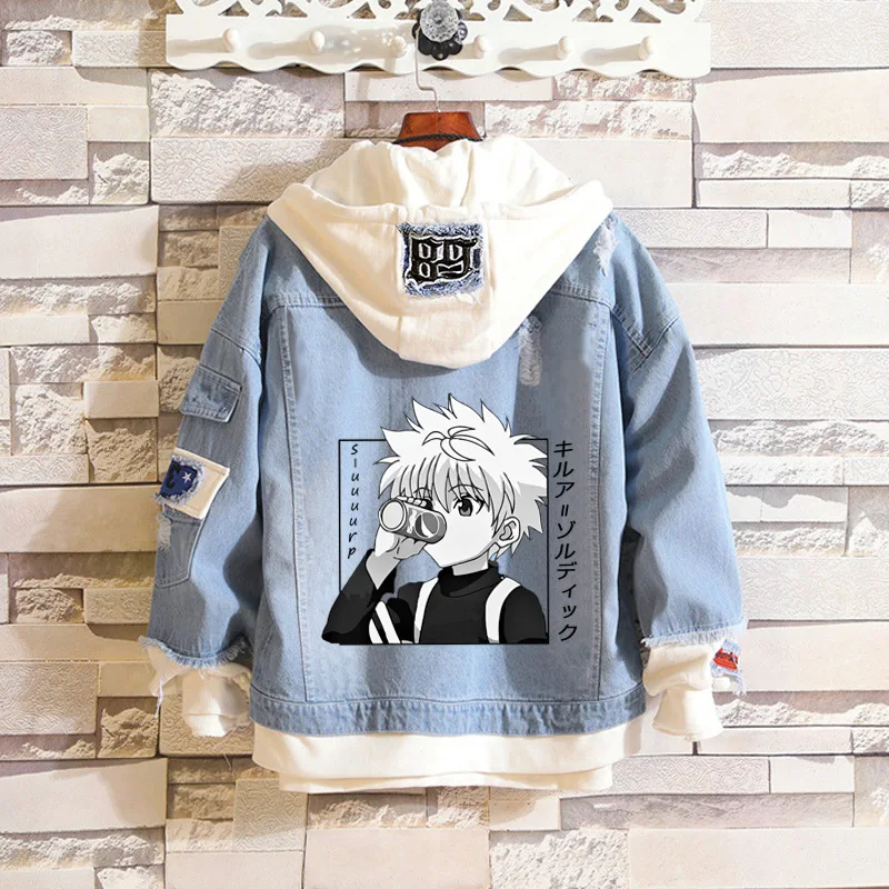 New Killua Zoldyck Denim Jacket Hoodie Anime Hunter X Hunter Hisoka Hoodies Yoyo Sweat Jeans Cool Killua Zolodik Figurine Unisex