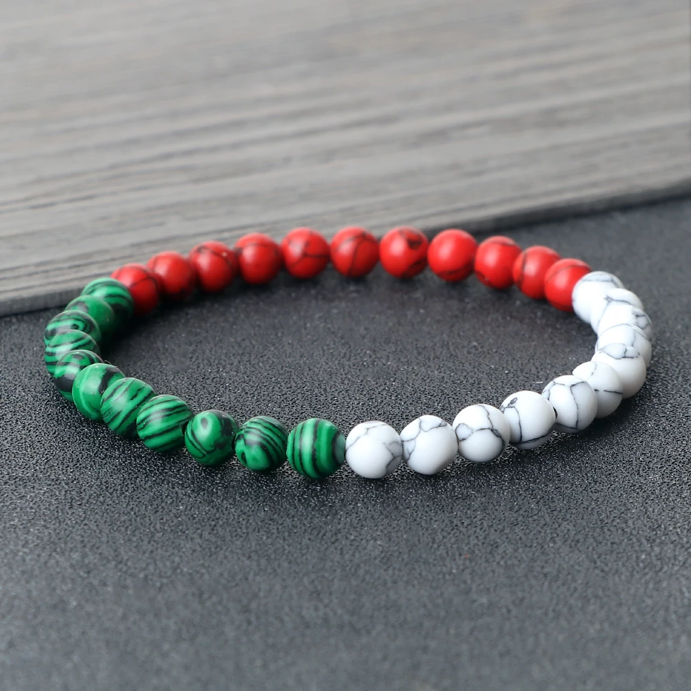 Classic Natural Stone Palestine Flag Bracelet Men Women National Flag Beads Bracelet Christmas Prayer Beads Worship Jewelry Gift - view 3