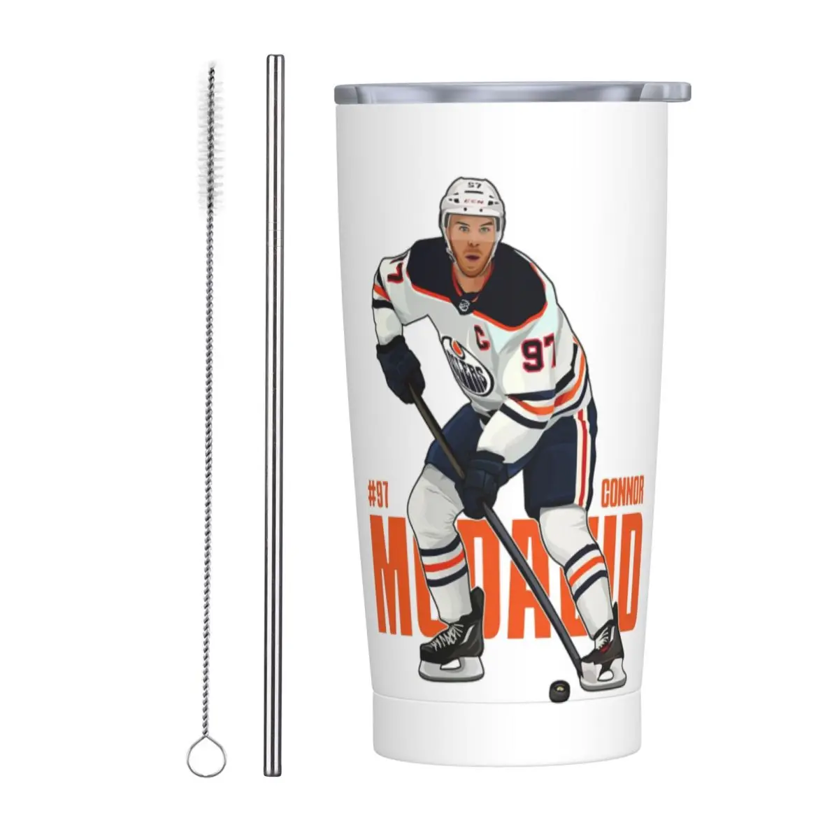 Connor McDavid 97 For Edmonton Oilers Fans Stainless Steel Tumbler Vacuum Insulated Mug Thermal Cold Cups Straw With Lid 20oz