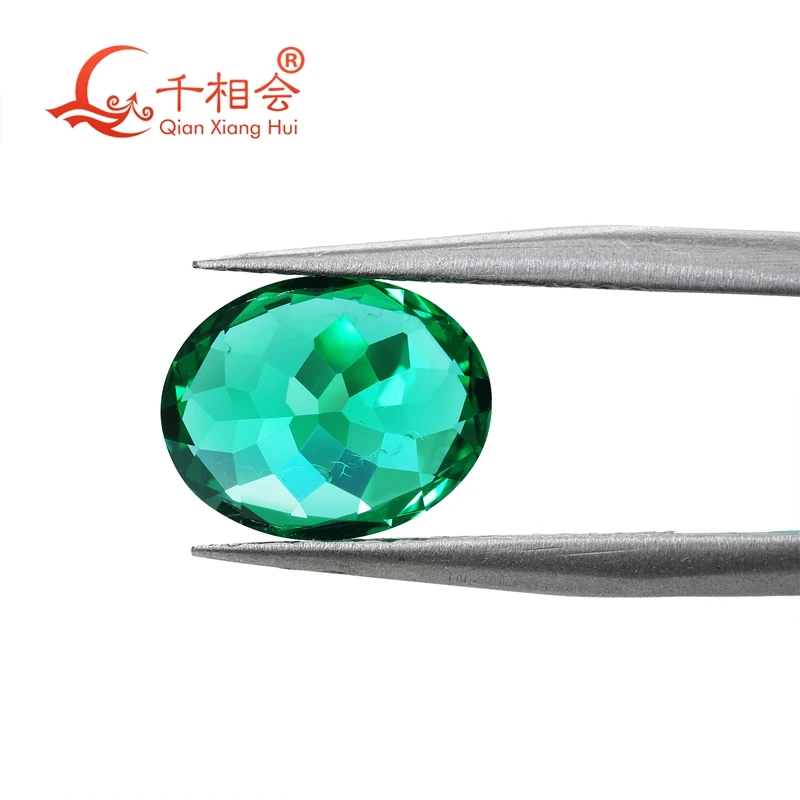 شكل بيضاوي مختبر نمت Yttrium أكسيد الألومنيوم زراعة تسافوريت الزمرد الأخضر اللون مع يميل جوهرة الحجر للمجوهرات #4