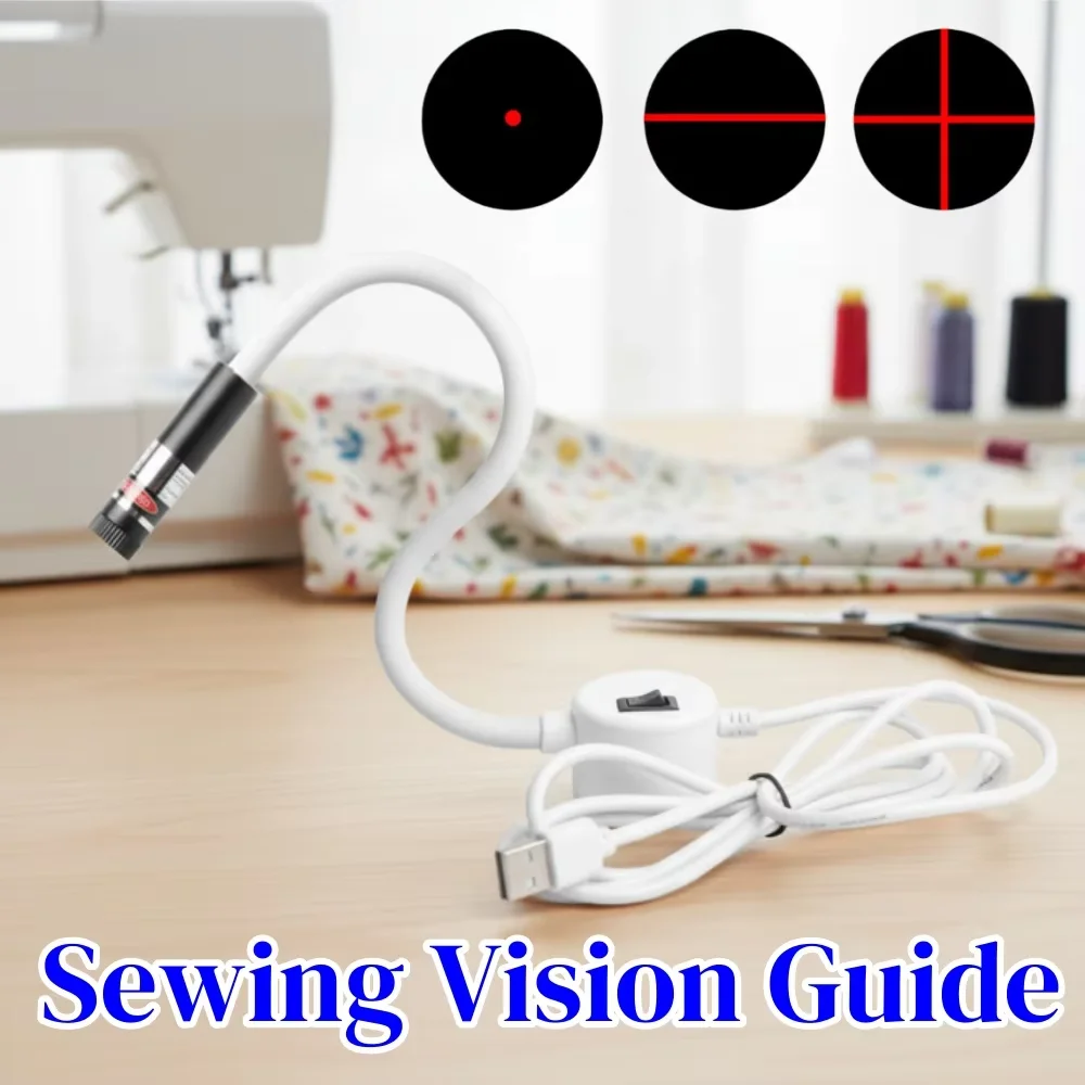 Luz Láser Roja con Alimentación USB para Posicionamiento de Puntadas, Luz Láser en Forma de Cruz para Máquina de Coser, Guía Recta, Base Magnética