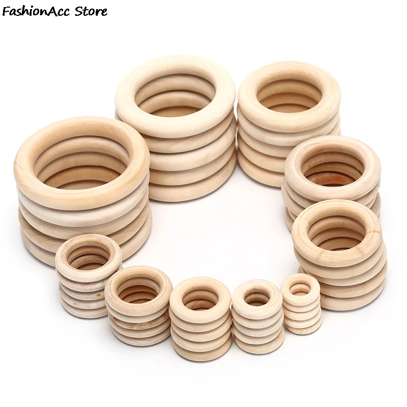 5/10/20/50pcs Natural Wood Teething Beads Wooden Ring Children Kids DIY Wooden Jewelry Making Crafts 10 Size