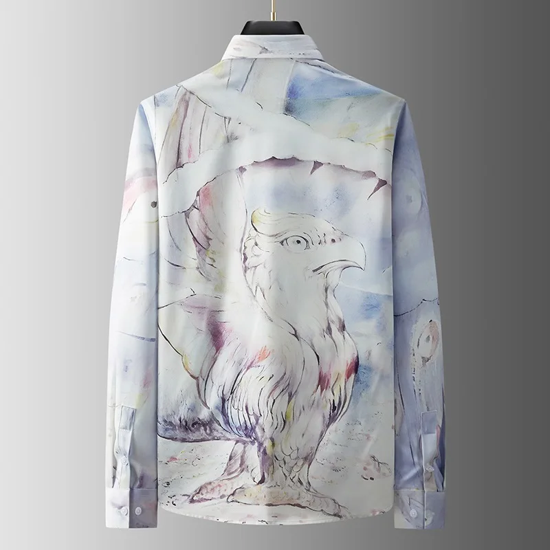 Spring and Autumn Girls' Eagle Printed High end Business and Leisure Design, No ironing, Slim fit Long sleeved Shirt