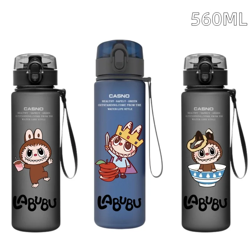 

New 560ML Labbubu Anime Figure Water Bottle Portable Children's Plastic Outdoor Sports Large Capacity Water Bottle Birthday Gift