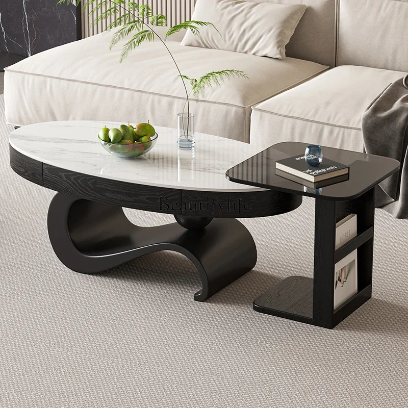 

yj7 Italian Style Rock Plate Coffee Table Modern Minimalist Living Room Household Small Apartment Solid Wood Tea Table