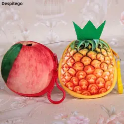 Huangtao-monedero de felpa con cremallera para mujer y niño, cartera bonita con diseño de sandía, melocotón, fresa y fruta, tarjetero