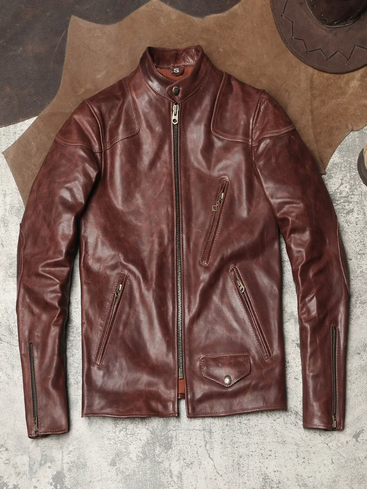 

DSH689 Asian Size Super Top Quality Heavy Genuine Japan Teacore Horse Leather Slim Classic Horsehide Stylish Rider Jacket