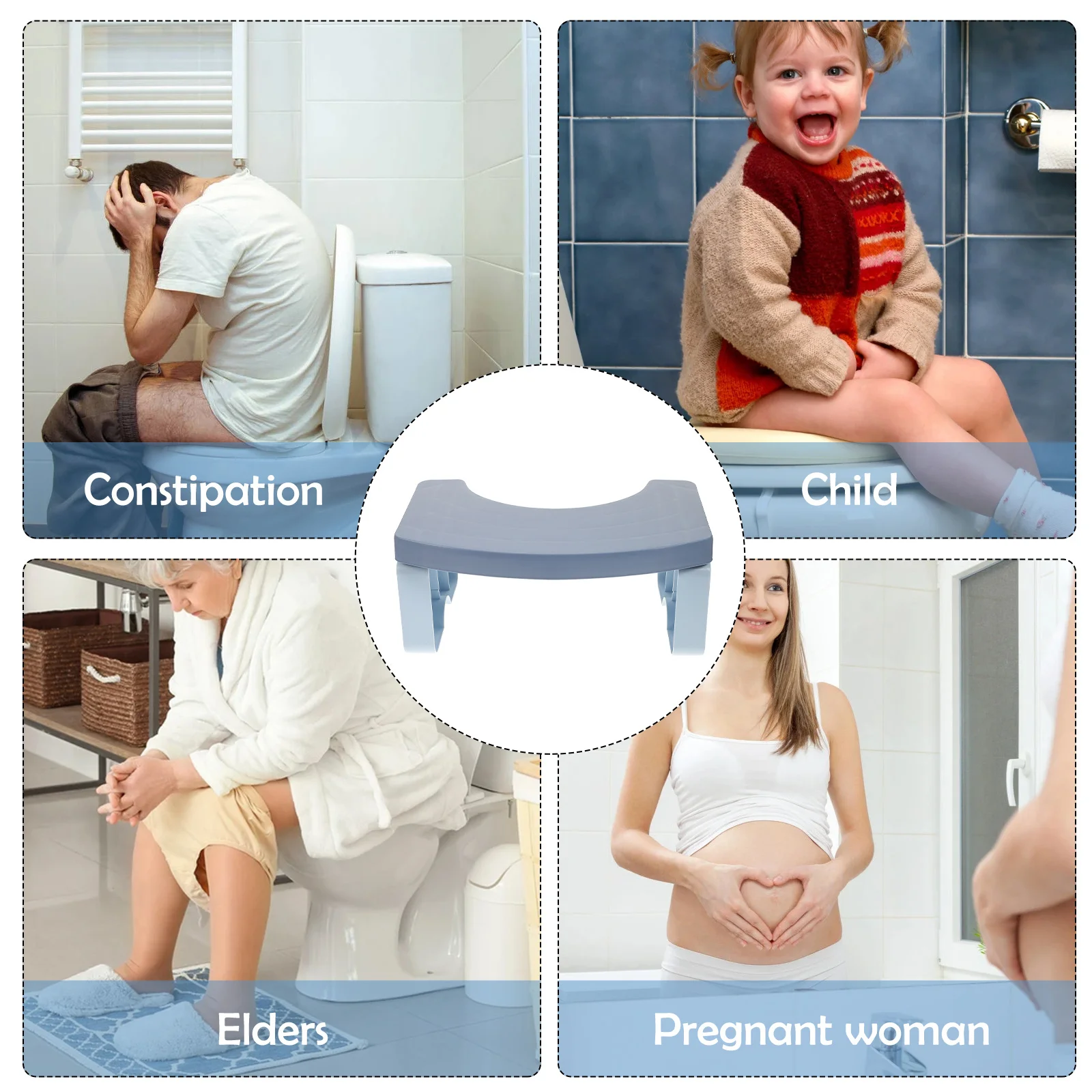 Anti-Slip Toilet Stool, Thickened Plastic Footstool For Adults Kids, Stable Bathroom Step Chair, Home Toilet Seat Stool