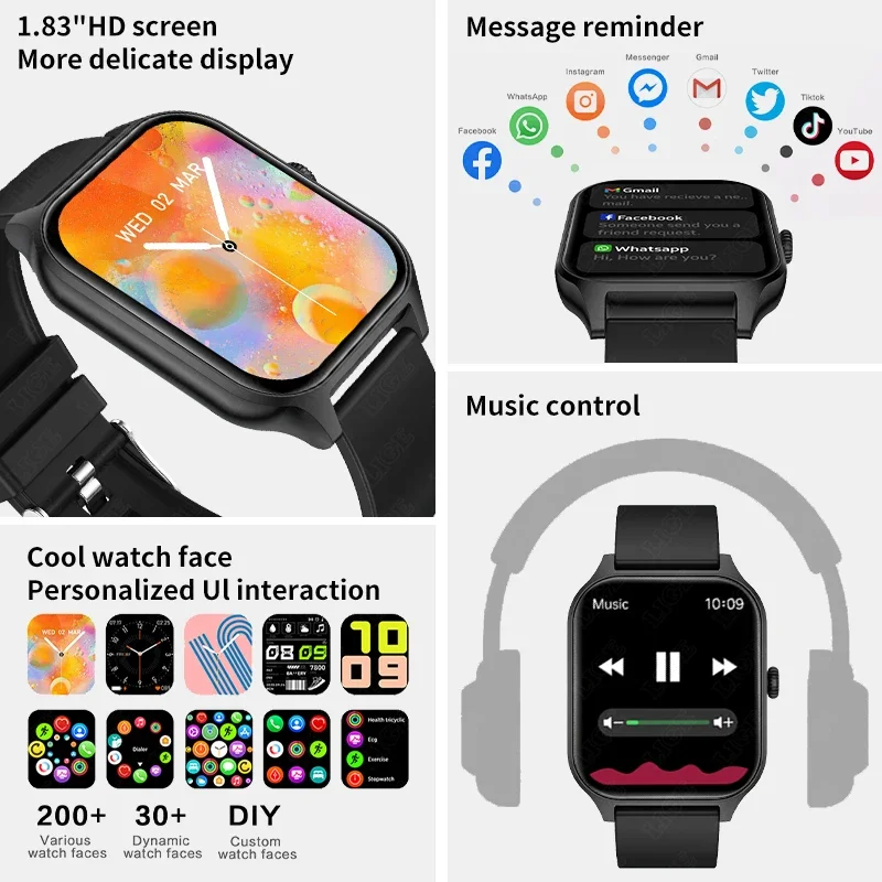 RUMOCOVO® Smart Watch Men AMOLED Screen Bluetooth Call Sports Fitness Bracelet Waterproof Clock Custom Dial Women Smartwatch