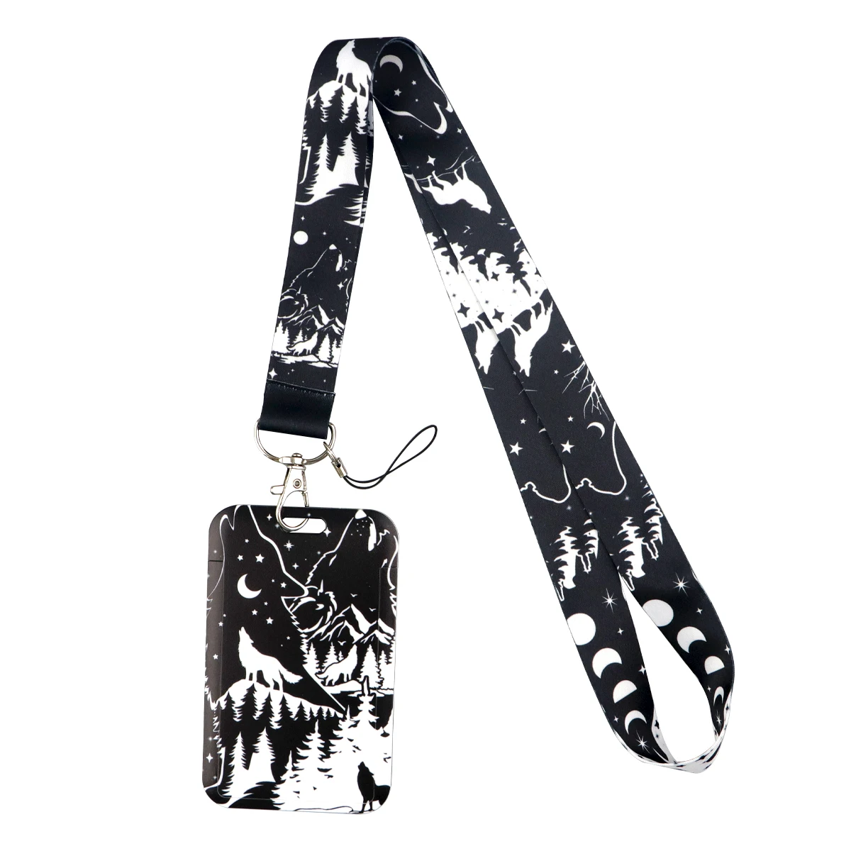 Moon Wolf Credential Holder Wild Animal Lanyards for Keys Neck Strap ID Card Gym Phone Straps DIY Hang Rope Keyrings Accessories