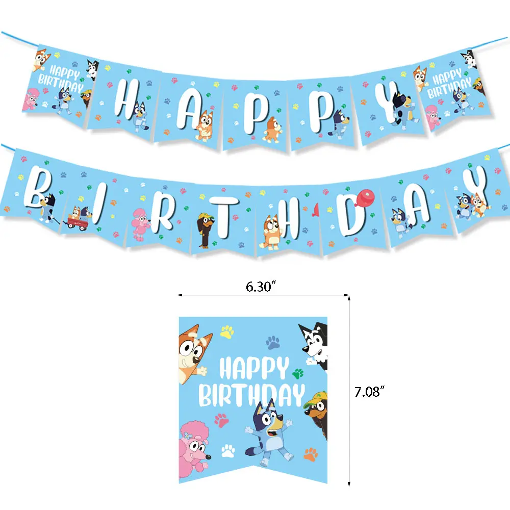 Bluey Christmas Birthday Party dinnerware Disposable Banner Cake Topper Hanging Flag bluey number Balloons Birthday Decoration