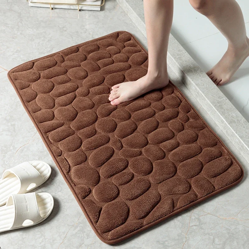 Coral Velvet Stone Floral Carpet Quilted Bathroom Bathroom Absorbent Pebble Slow Rebound Memory Cotton Textured Floor Mat