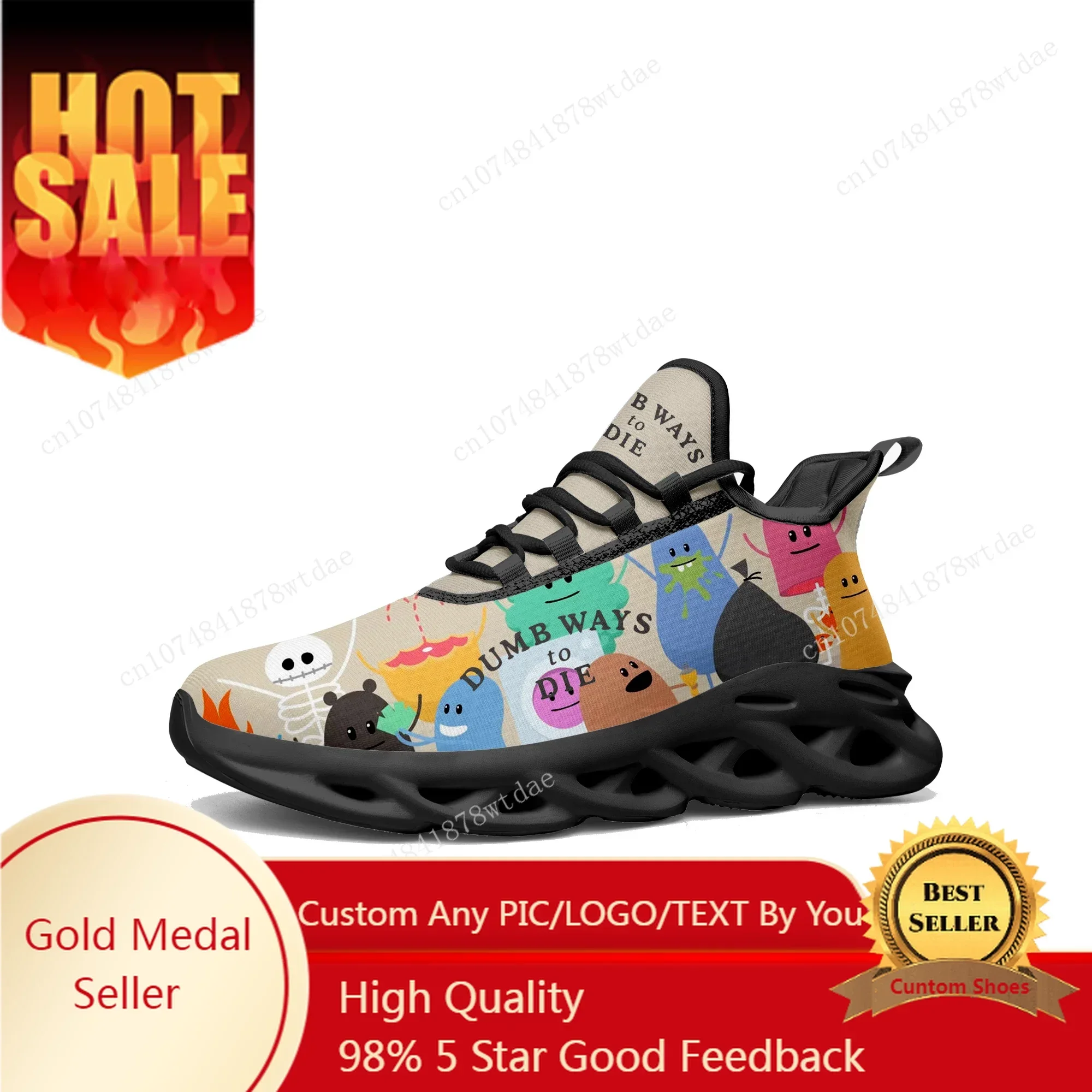 Dumb Ways To Die Flats Sneakers Mens Womens Teenager Sports Running Shoes High Quality Anime Custom Manga Lace Up Mesh Footwear