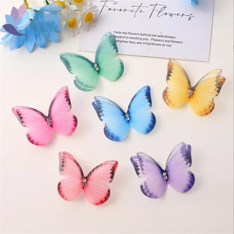 

20pcs/lot New Creative Handmade Lace Embroidery Crystal Butterfly Charms Connectors for Diy Hairpin Hair Jewelry Accessories