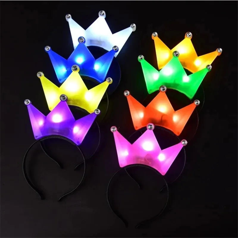 6/12pcs LED Crown Headband Light Up Crown Headbands Princess Crowns Hair Hoop Tiaras Flashing Hairband Wedding Party Supplies