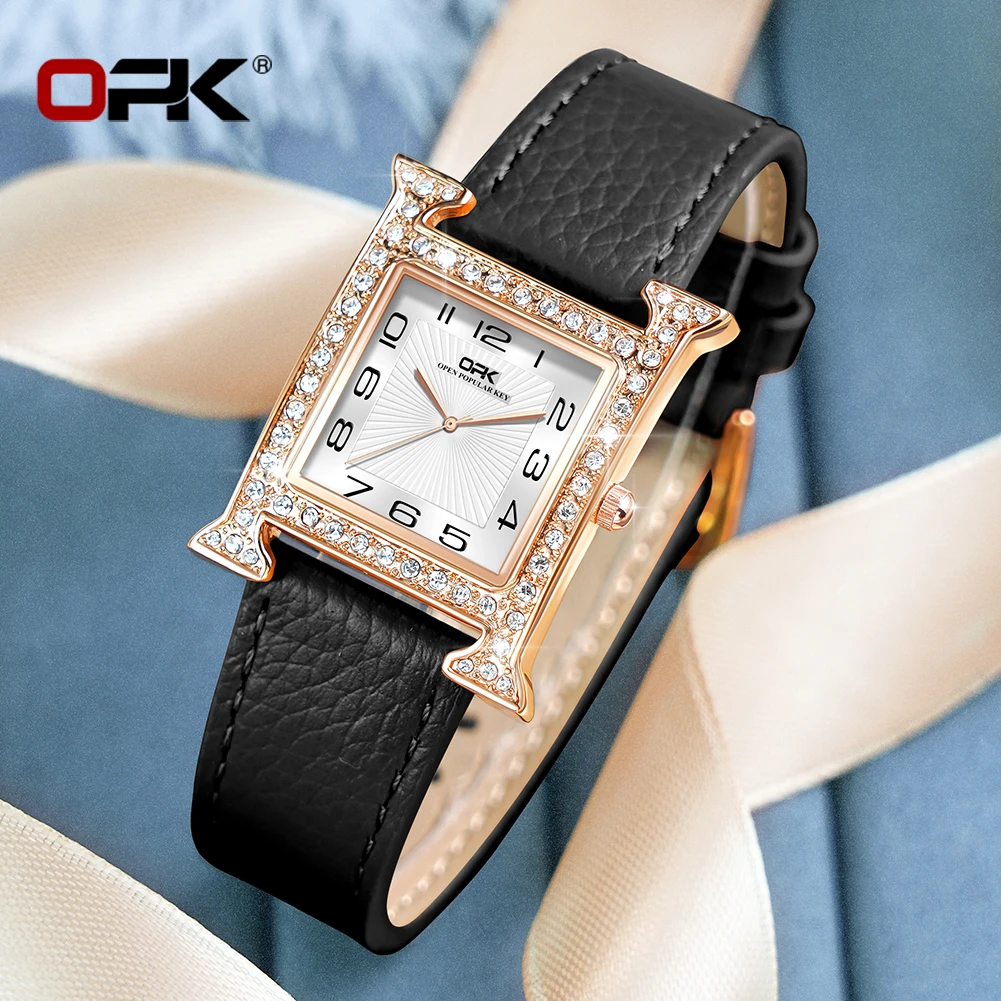 OPK Brand Diamond-Encrusted Case Digital Scale Ladies Quartz Watch 8620