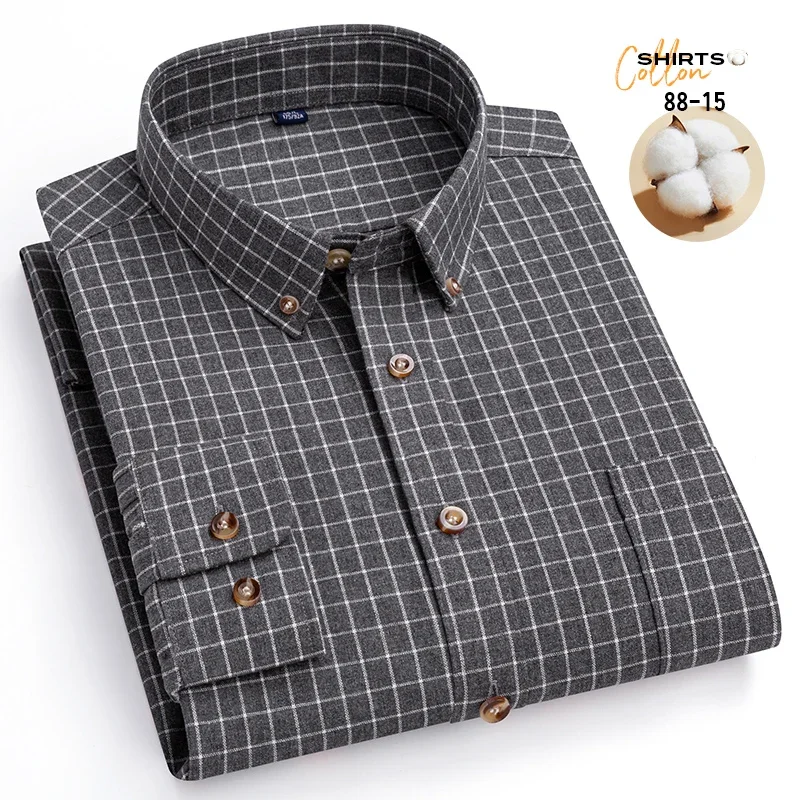 New in shirt plus size 100%cotton long-sleeve shirts for men slim fit casual shirt elegant plain shirt soft office plaid clothes