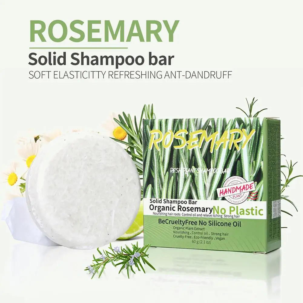 Barra de Champú Sólido de Romero 60g, Champú Artesanal Natural Vegano para el Cuidado del Cabello, Control de Grasa, Anti-Picazón, Nutritivo con Manteca de Karité