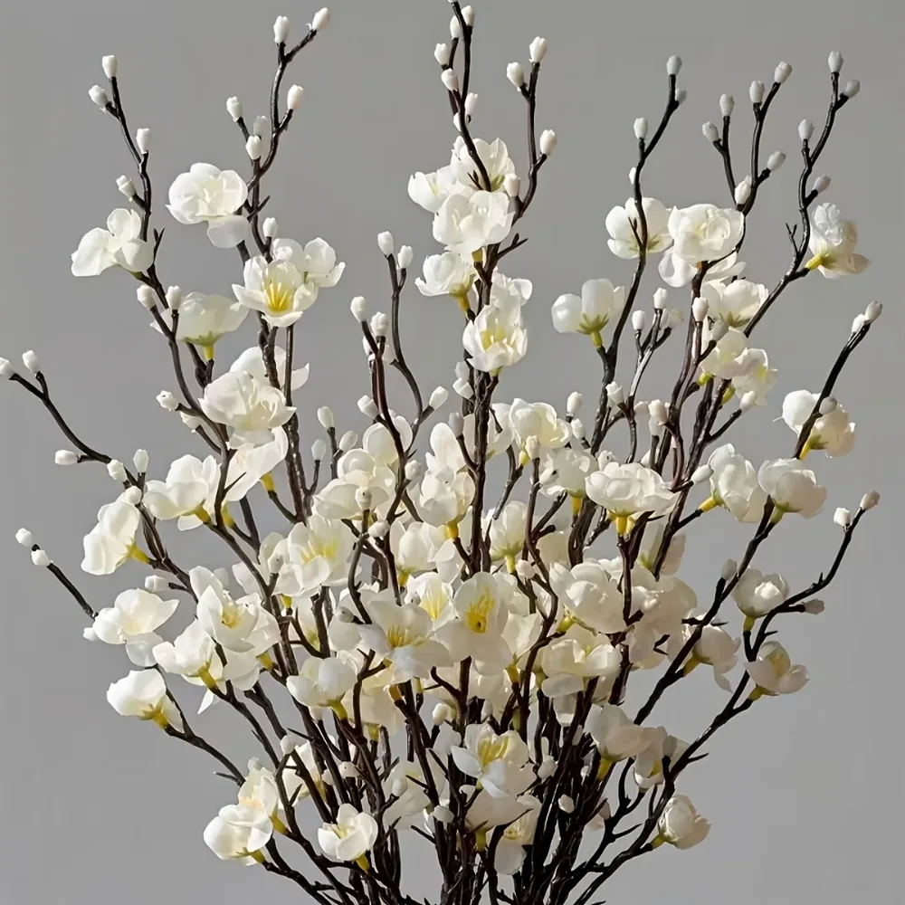 5 Peças de Flor Artificial de Ameixeira 21,7'' Flores de Plástico de Longo Cabo para Decoração de Casa, Hotel, Escritório, Casamento, Festa e Jardim