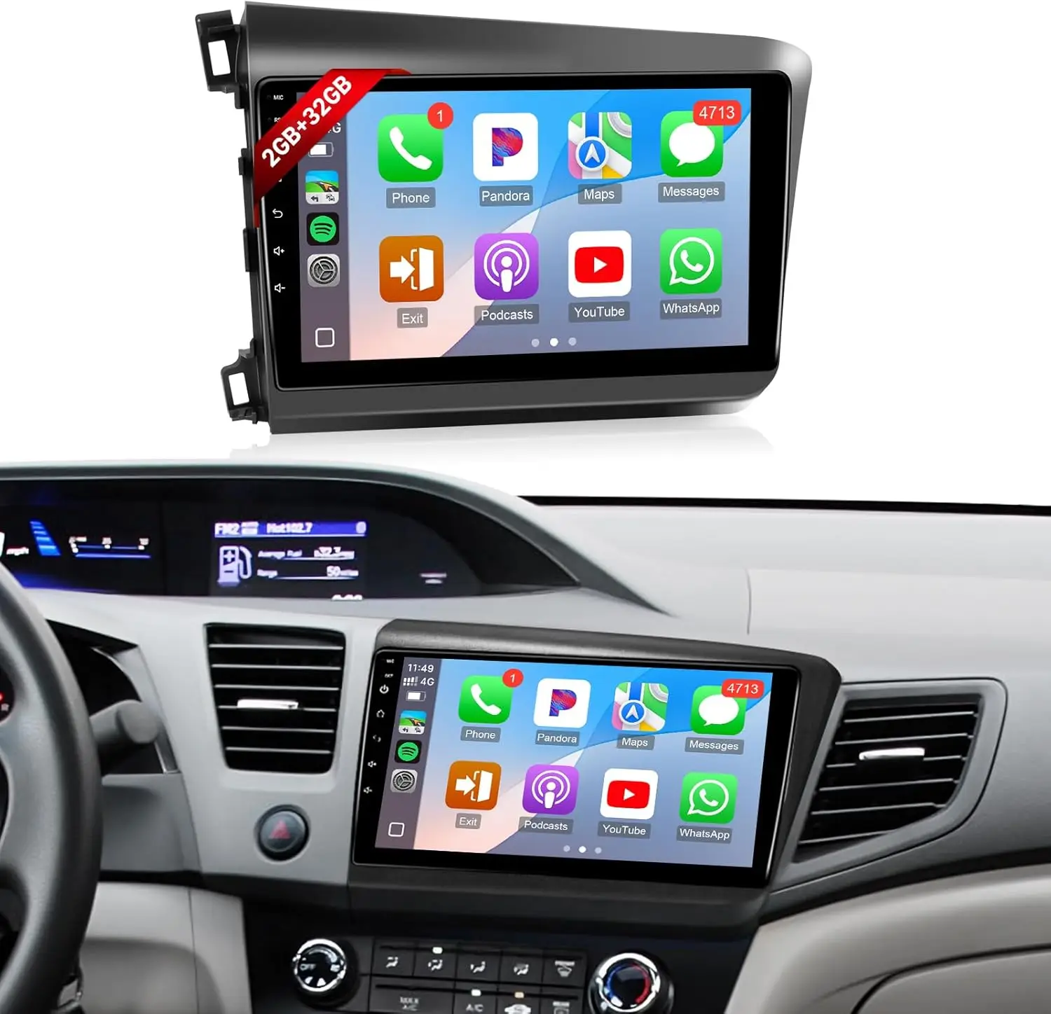 

9-дюймовый сенсорный экран IPS для Honda Civic Radio 2012 года с CarPlay Android Auto Bluetooth FM GPS WiFi камера SWC