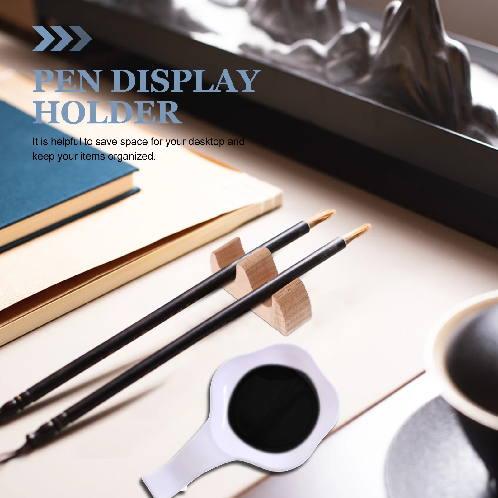 

12pcs Calligraphy Brush Rest Plate Beginner Pen Holder White Black Wooden Design Lightweight Portable Desk Decor