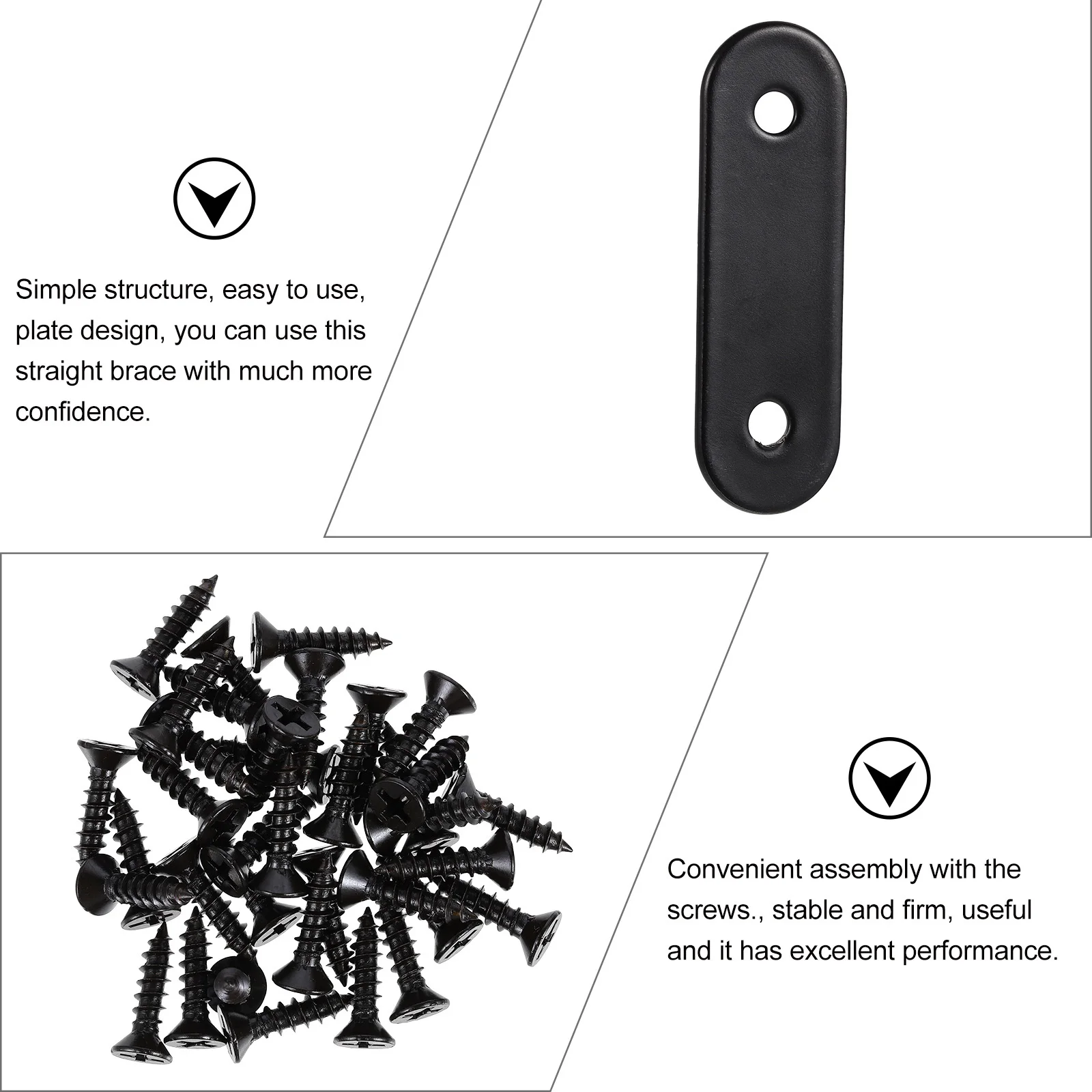 

24 Pcs Braces Corner Connector Flat Plate Straight Bracket Right Angle Brackets Black Connectors