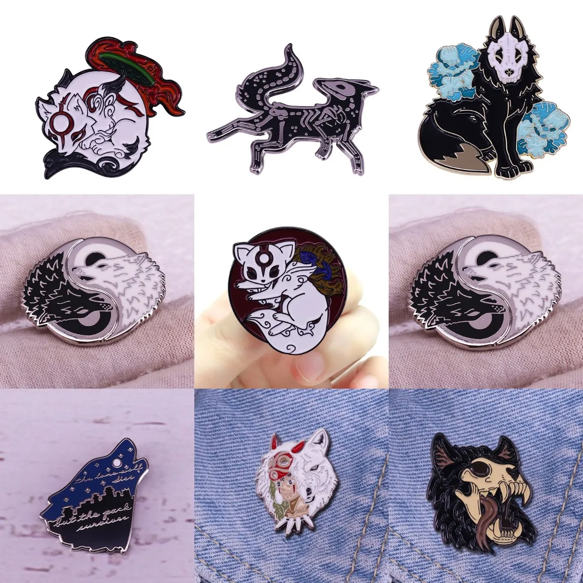 Wolf Enamel Pins Custom Tai Chi Moon Punk Animal Brooches Luxury Copper Lapel Badges Wild Jewelry Gifts