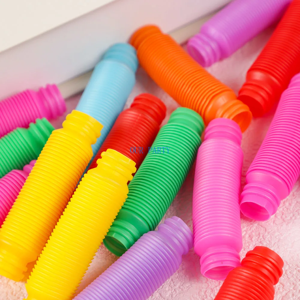 20Pcs Colorful Mini Stretch Pop Tubes Pipe Fidget Sensory Antistress Toy for Kids Birthday Party Favors Pinata Filler Goodie Bag