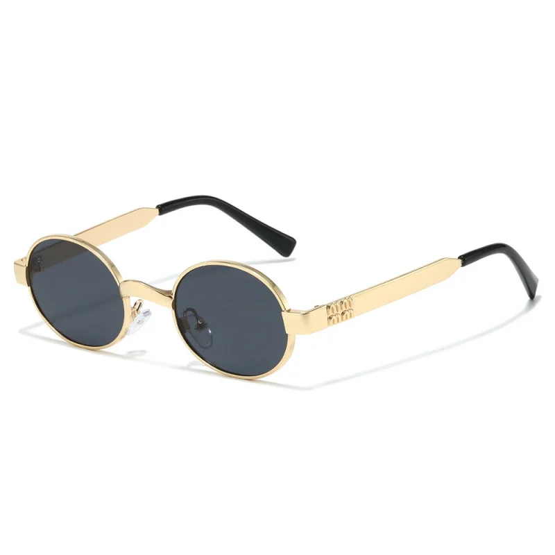 Europe Fashion Brand Designer Round Sunglasses Women Men Metal Punk UV400 Shades Lettes Decoration For Travel Casual Eyewear