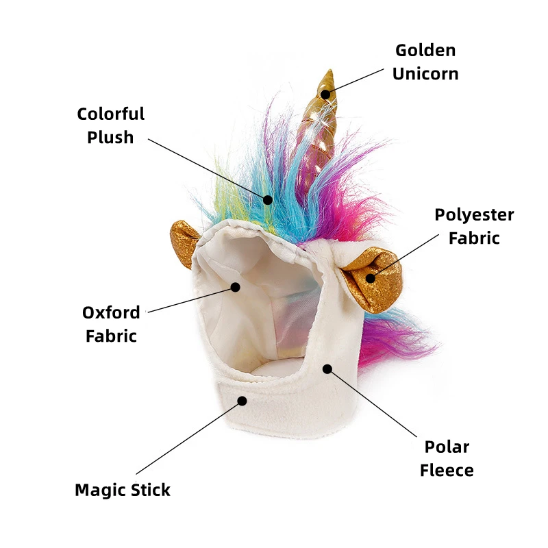 Halloween Dress Up Unicorn Headgear for Pets, Adjustable Headgear, Dogs and Cats, Christmas Hat, Role Play Accessories