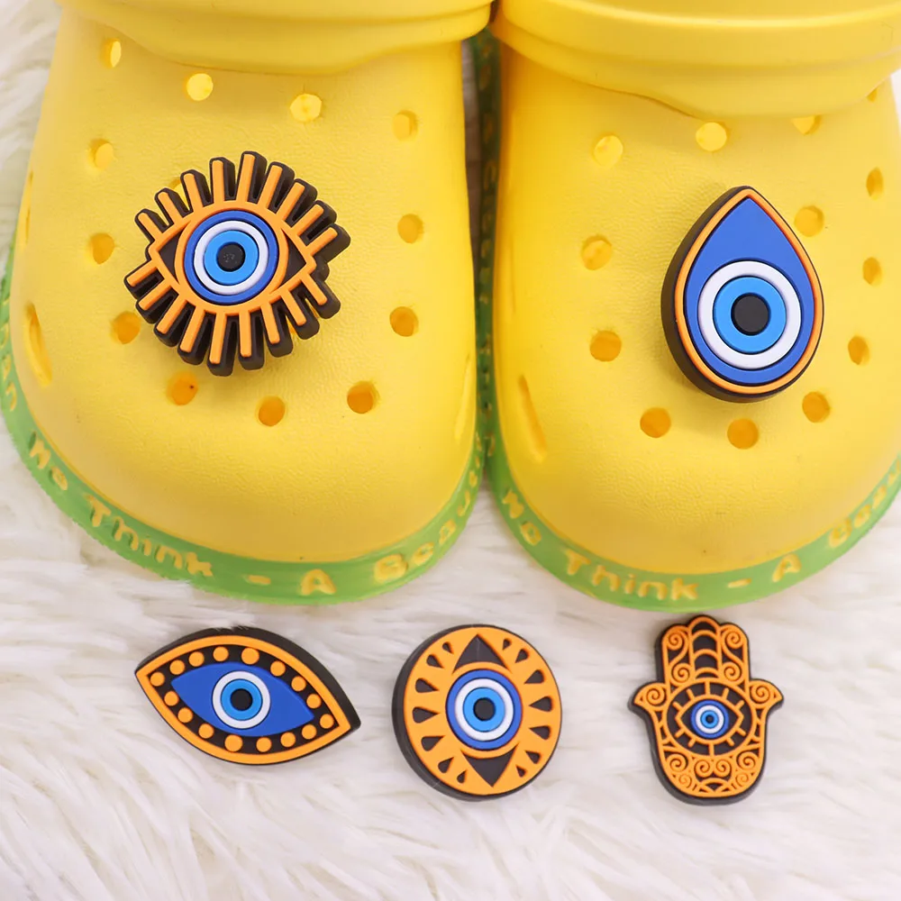 Single Sale 1pcs PVC Shoe Charms Fit Wristbands Blue Golden Eye Hand Buckle Clog Garden Shoes Button Decoration Accessories