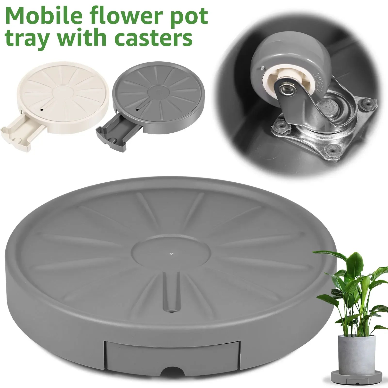 Movable Plant Stand 13 inch Round Rolling Plant Tray Plant Caddy with Hidden Wheels Universal Heavy Duty Flower Pot Rack