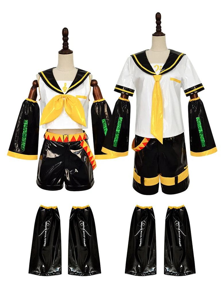 Anime Kagamine Rin Len Cosplay Costumes Uniform Japanese Kagamine Piapro Halloween Tops Shorts For Women Men Leggings Headwear