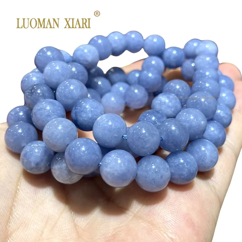 Natural Stone Blue Angelite Beads Loose Round Spacer Beads for Jewelry Making DIY Charms Bracelets Accessories 6 8 10MM 15\'\'