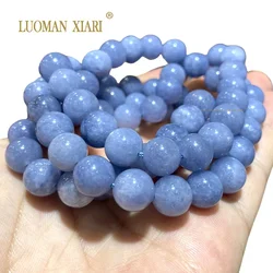 Natural Stone Blue Angelite Beads Loose Round Spacer Beads for Jewelry Making DIY Charms Bracelets Accessories 6 8 10MM 15''