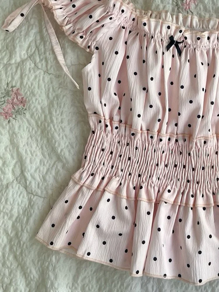 

Original Sweet Pink Polka Dot Top Summer Strapl Girl Feel Small ence Design Cleanfit Cotton Blend ort Sve irt