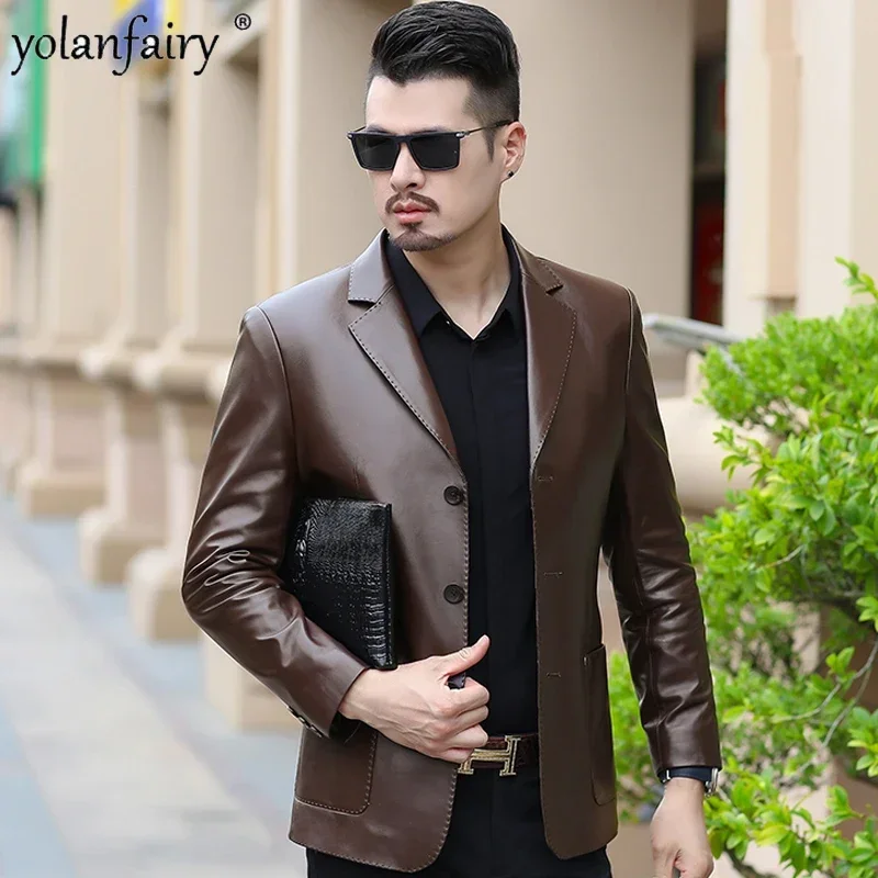 Genuine Leather Jacket Men Natural Sheepskin Suit Jacket Male Plus Size Coat Men's Suit 2023 Spring Fall Leather Clothig 115kg F