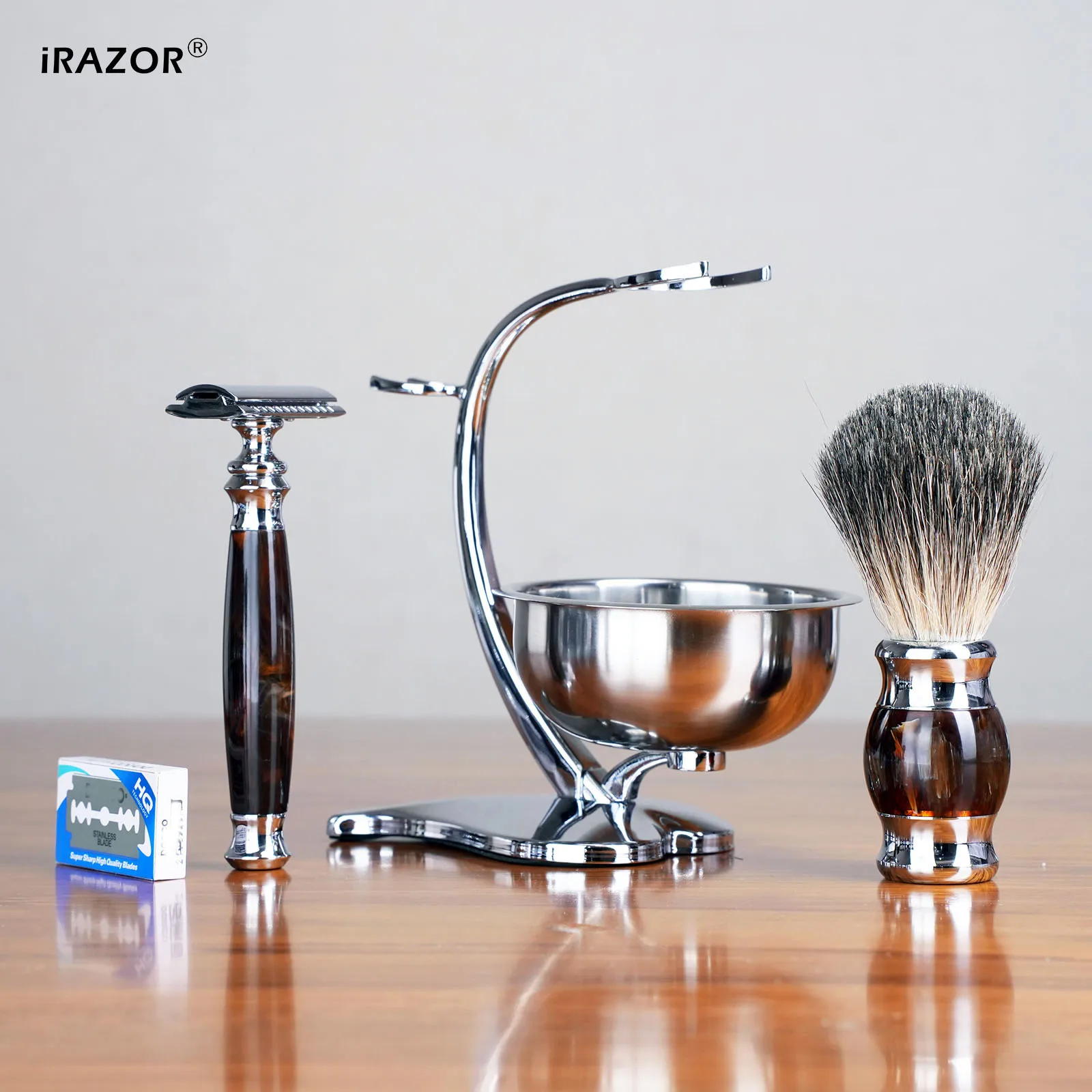 طقم حلاقة رجالي فاخر 4 في 1 من iRAZOR مع حامل وعاء الصابون المغناطيسي وفرشاة الغرير - مجموعة هدايا أدوات العناية بالعيد الميلاد #2