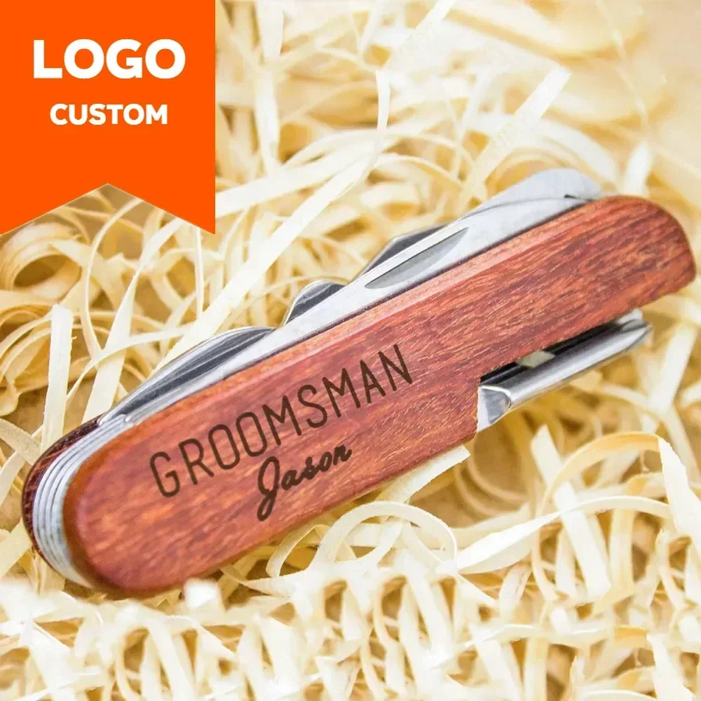 

Laser Custom LOGO Wooden Multifunctional Tool Wine Opener for Wedding Lover Engrave Rose Wood Knife Personalize Festival Gift