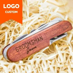 Laser Custom LOGO Wooden Multifunctional Tool Wine Opener for Wedding Lover Engrave Rose Wood Knife Personalize Festival Gift