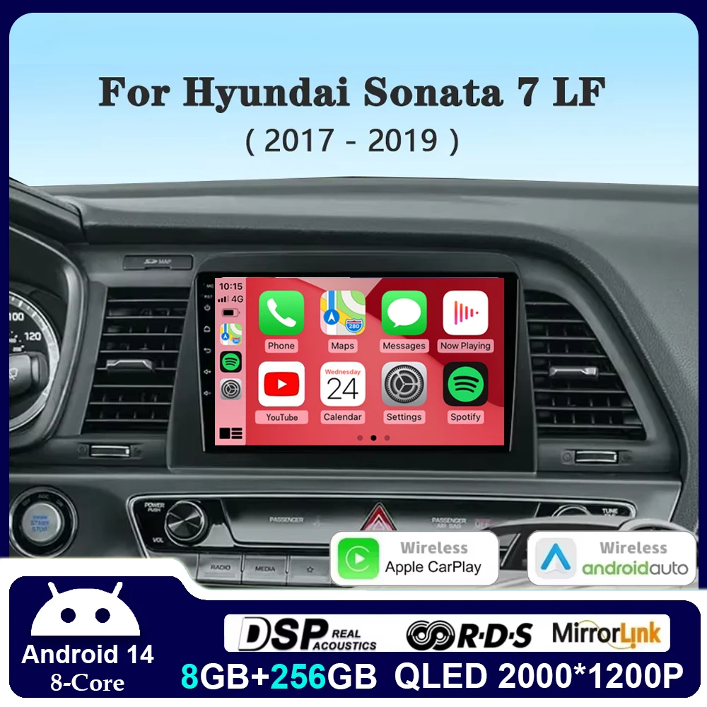 Android 14 Carplay Auto Car Radio For Hyundai Sonata 7 LF 2017 2018 2019 GPS Multimedia Player Stereo 360 Camera 4G+WiFi BT DSP