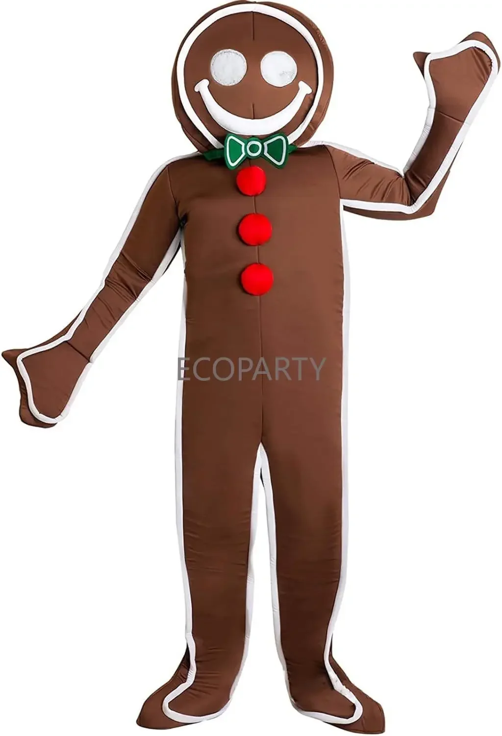 Drop ship Adult Iced Gingerbread Man One Piece Costume Christmas Cookies Cosplay Kids Fun Costume Jumpsuit Holiday Party