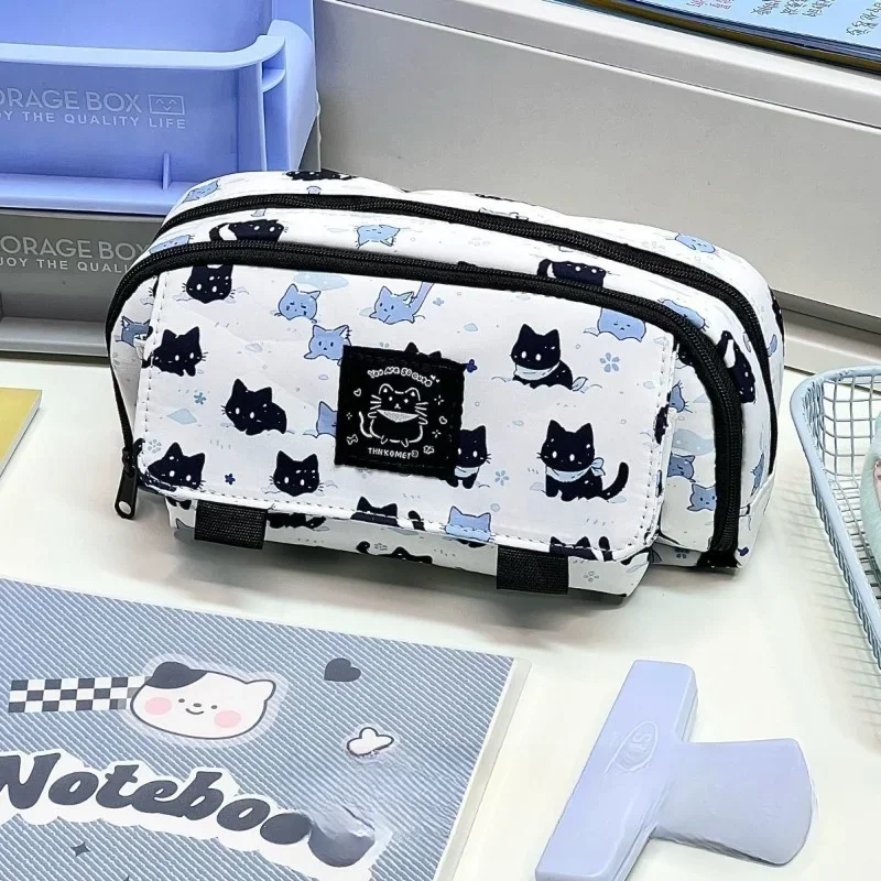 

Пенал «Белоснежка» с котенком, высококачественный, двухслойный, многофункциональный, с принтом, для студентов, большой вместимости