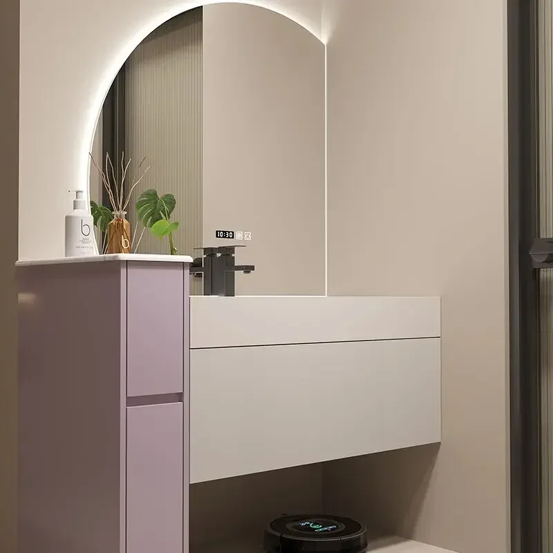 

Современный кремовый стиль, каменная плита, комбинированный шкаф для ванной комнаты, светлый роскошный стол для ванной комнаты из цельного дерева