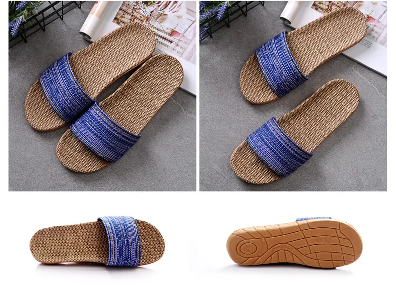 Leinen-Hausschuhe für Damen, Sommerhaus, Innenliebhaber, rutschfest, dicker Bodenschuh für Herren, Sommerhaus, Sandalen aus Baumwolle und Leinen – Detail 5
