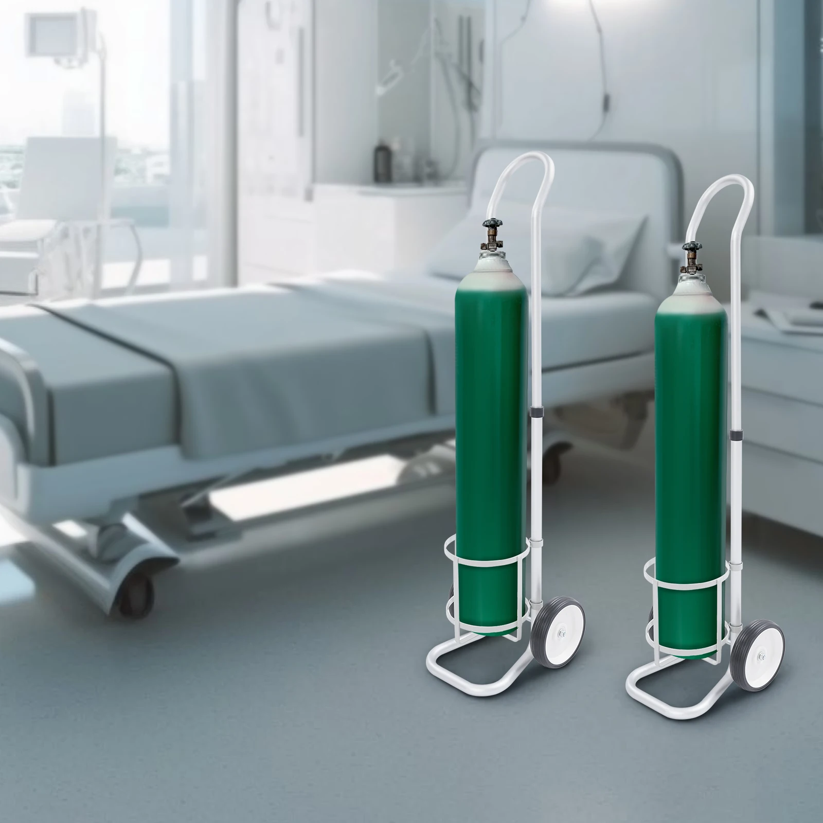 

2PCS Aluminum Oxygen Cylinder Cart 20kg Capacity Adjustable Handle 35-41in with Nylon Strap & Anti-Skid Wheels
