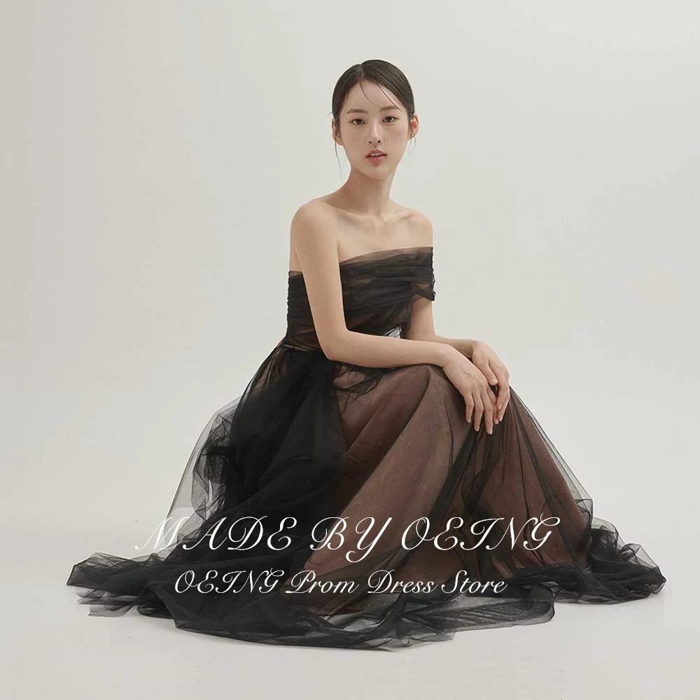 OEING Black Tulle Evening Dresses Korea Fairy One Shoulder Party Formal Prom Gowns Corset Back Floor Length Wedding Photoshoot