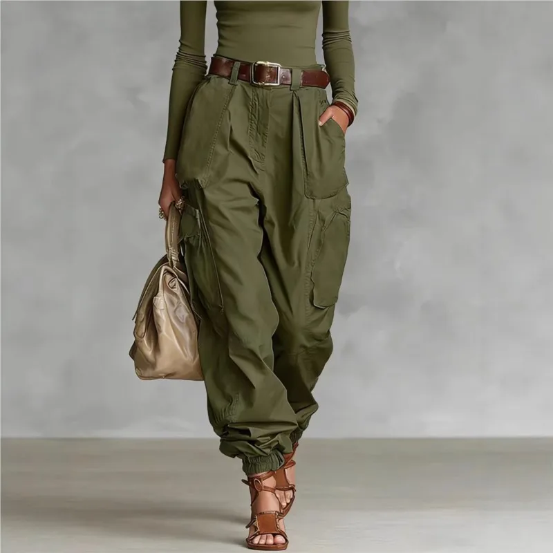 Women's Vintage Casual Trousers For Loose Multi-Pocket Cargo Pants Vacation Solid Color Sports Temperament Sweatshirt Overalls